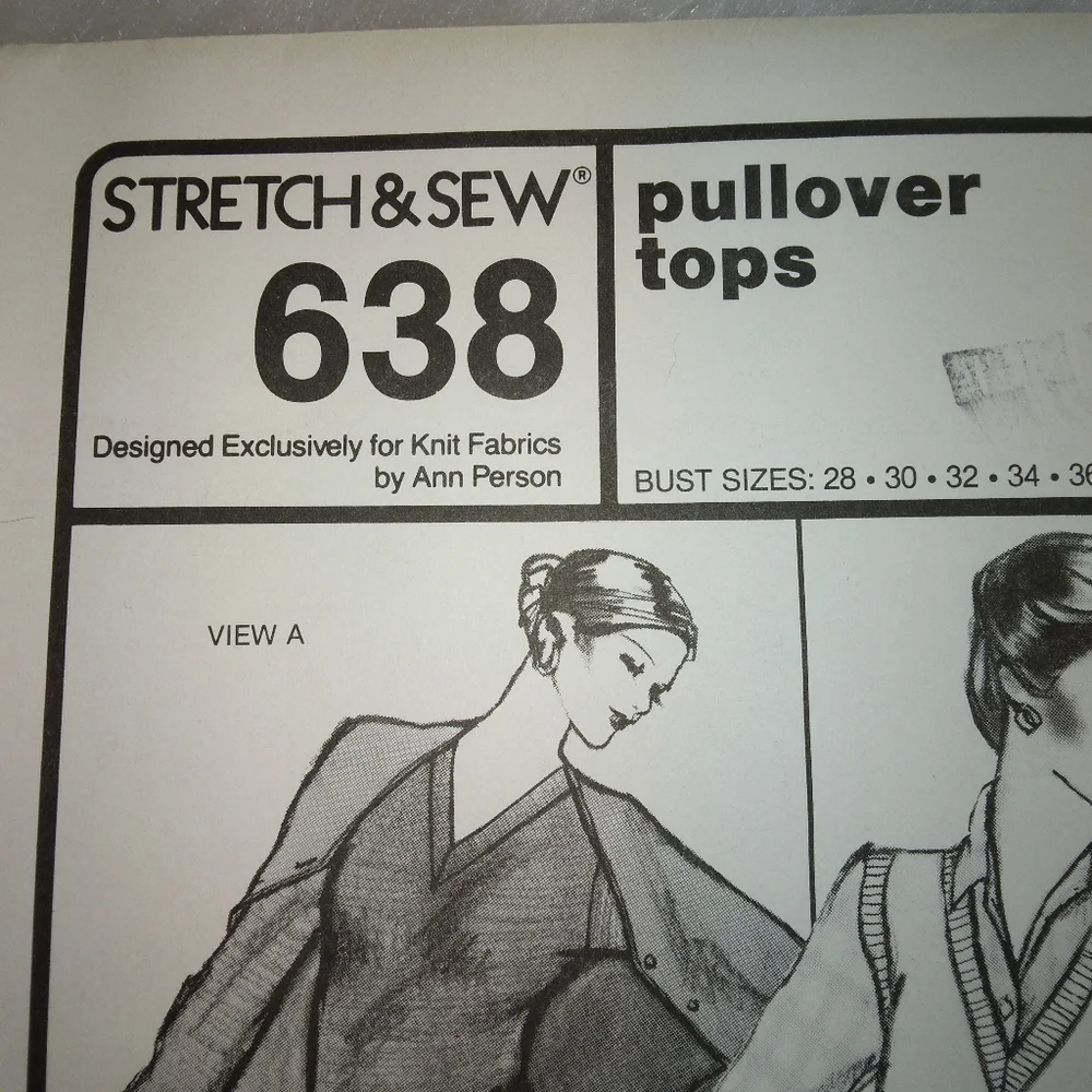 STRETCH & SEW 638 Pullover Tops Bust 28